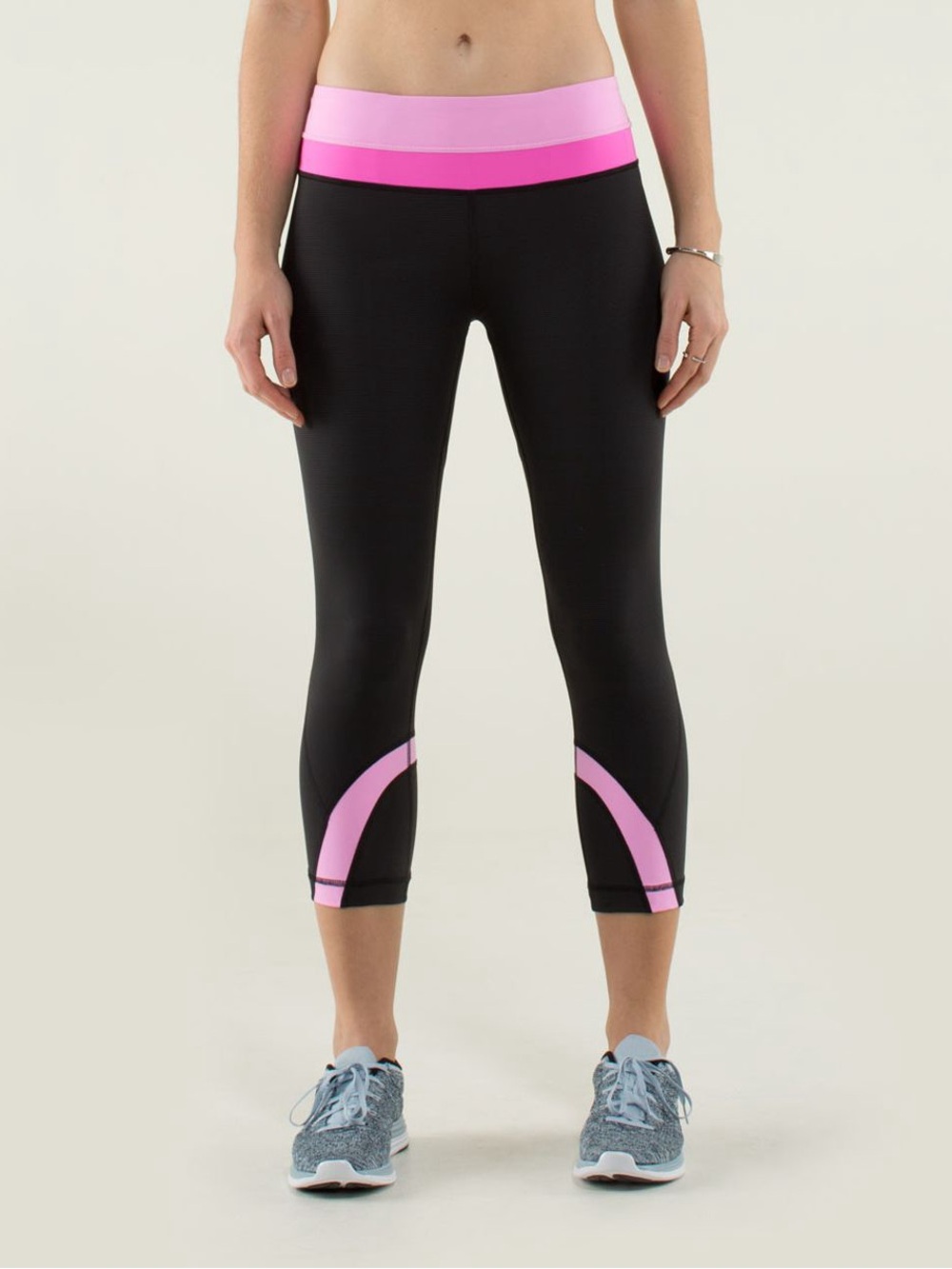 lululemon athletica Black Capri Leggings with Pink Waistband and Accents